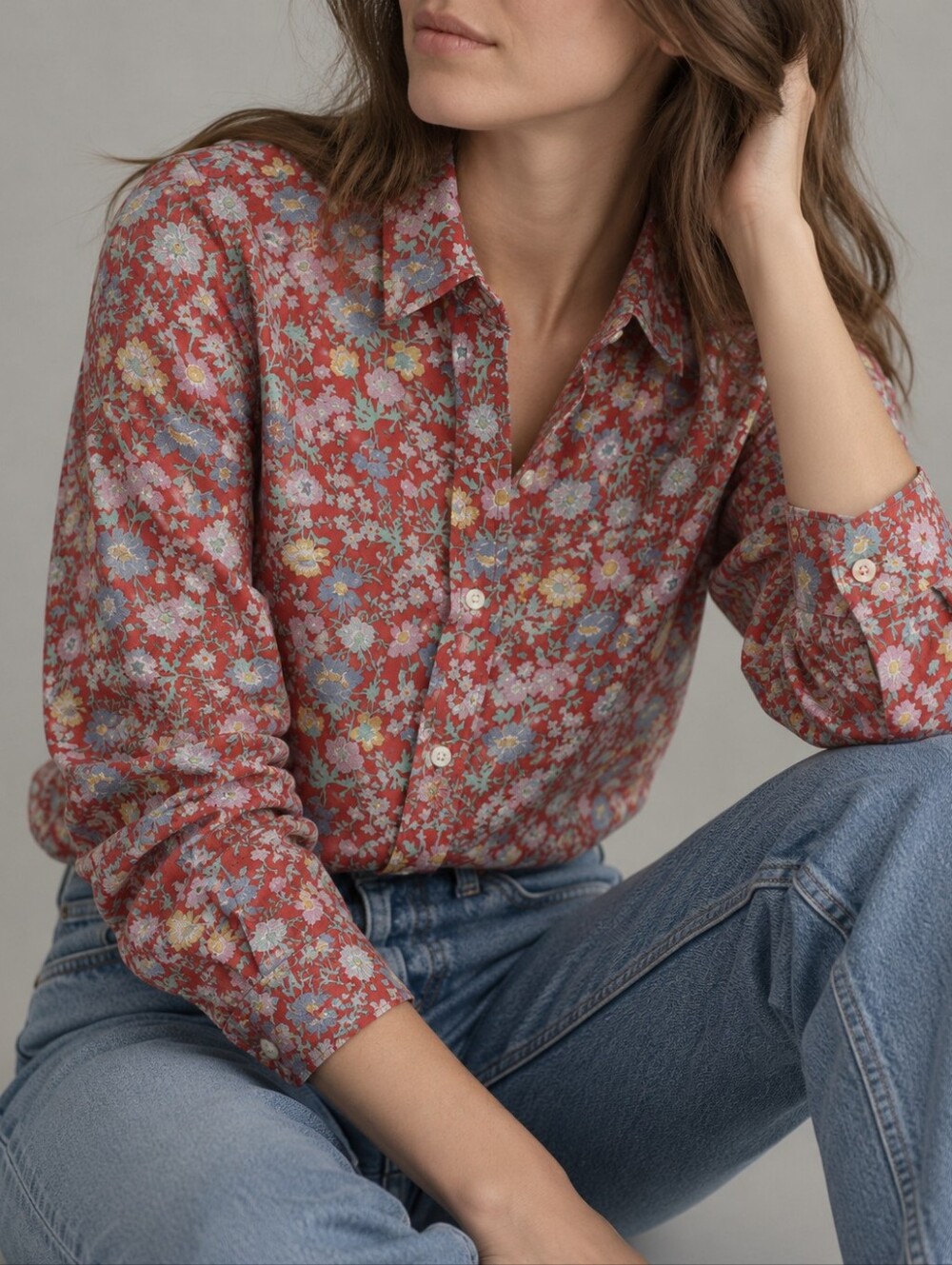 Maus & Hoffman Liberty of London Floral Cotton Button Down Shirt Womens Size 12